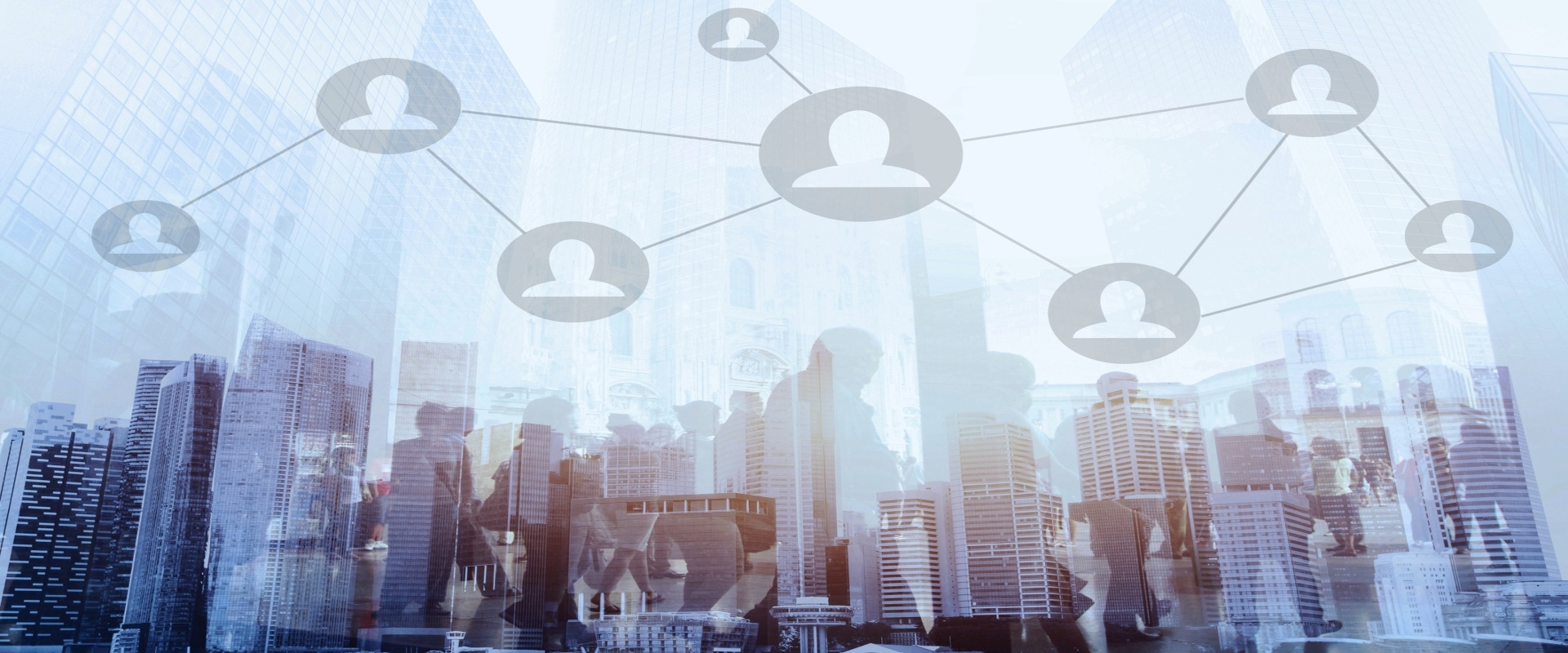 social network or business connections concept, double exposure